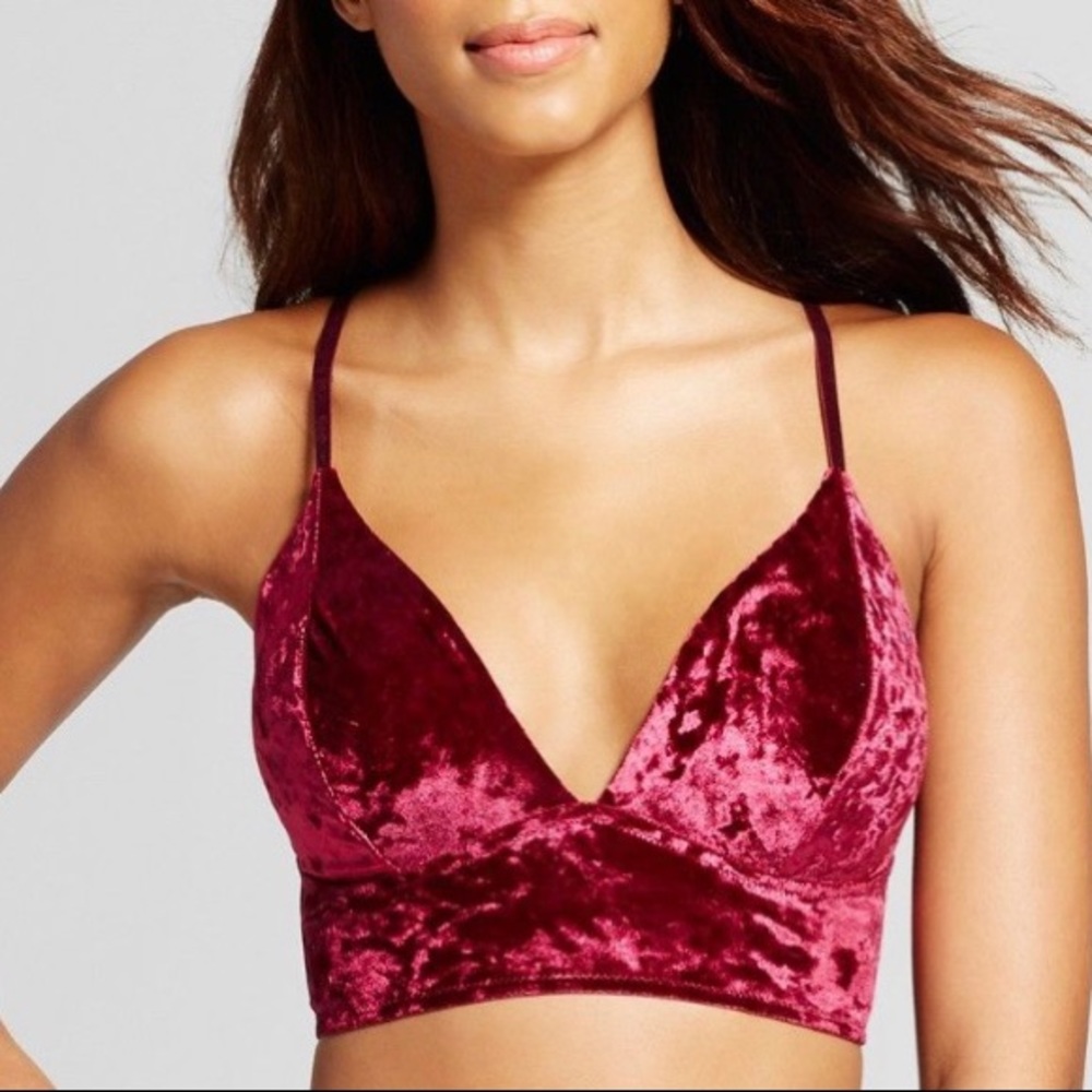 Crushed velvet triangle longline bralette